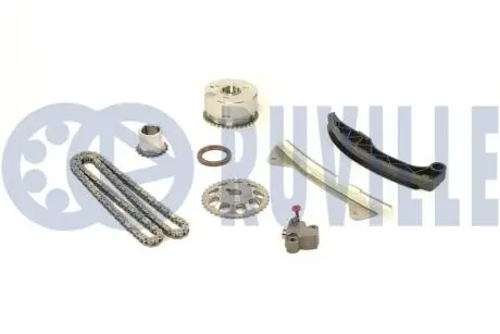 К-кт ланцюга ГРМ (ланцюг+2 шестерні+фазорегулятор+натяжн.+лижі) Citroen C1 1.0 05-/Peugeot 107 05-/Toyota Yaris 1.0 05- RUVILLE 580146