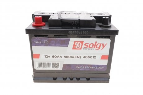 Акумулятор 60Ah/480A (242x175x190/+L) Solgy 406012