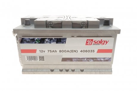 Акумуляторна батарея 75Ah/800A (315x175x175/+R/B13) (Start-Stop EFB) Solgy 406035