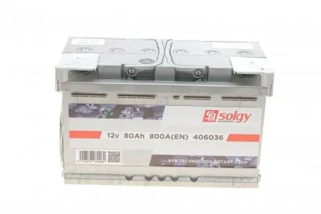 Акумуляторна батарея 80Ah/800A (315x175x190/+R/B13) (Start-Stop EFB) Solgy 406036