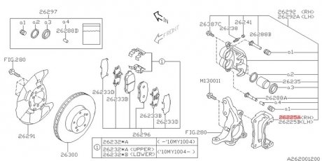 Скоба тормозного суппорта SUBARU 26225AG080 (фото 1)