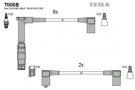Комплект проводів запалювання TESLA T008B (фото 1)