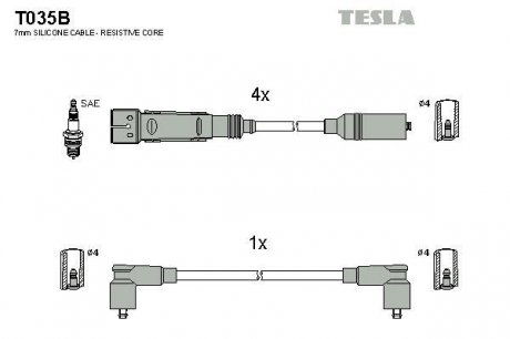 Комплект проводов зажигания TESLA T035B (фото 1)