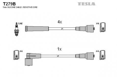 Комплект проводов зажигания TESLA T279B