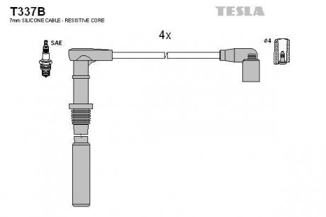Комплект проводів запалювання TESLA T337B (фото 1)