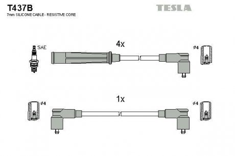 Комплект проводов зажигания TESLA T437B (фото 1)