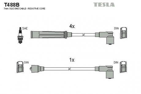 Комплект проводов зажигания TESLA T488B (фото 1)