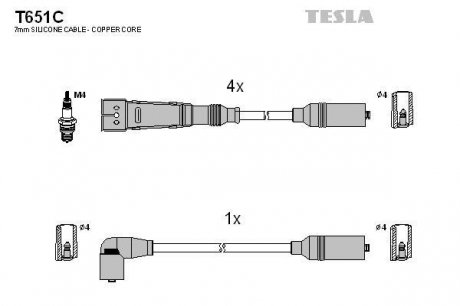 Комплект проводів запалювання TESLA T651C (фото 1)