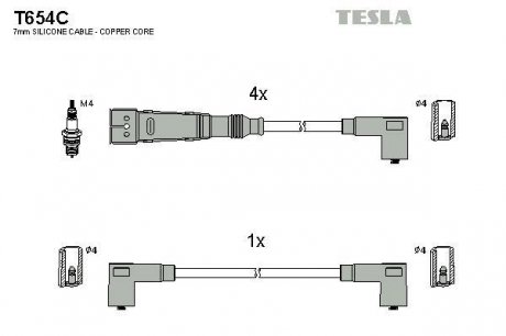 Комплект проводів запалювання TESLA T654C