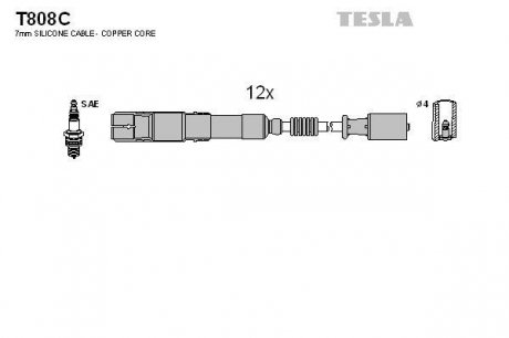 Комплект проводов зажигания TESLA T808C (фото 1)