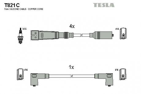 Комплект проводов зажигания TESLA T821C