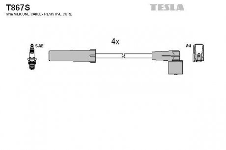 Комплект кабелiв запалювання TESLA T867S