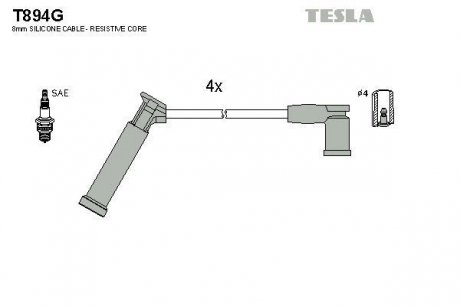 Комплект проводов зажигания TESLA T894G (фото 1)
