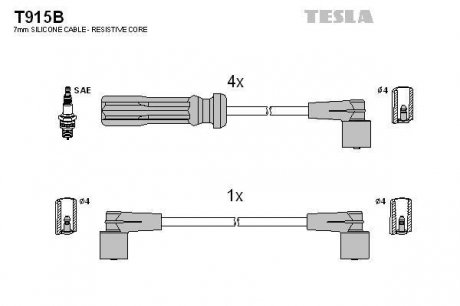 Комплект кабелiв запалювання TESLA T915B