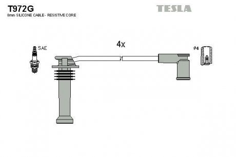 Комплект проводів запалювання TESLA T972G