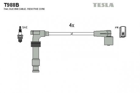 Комплект проводов зажигания TESLA T988B