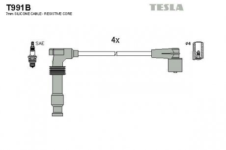 Комплект проводов зажигания TESLA T991B