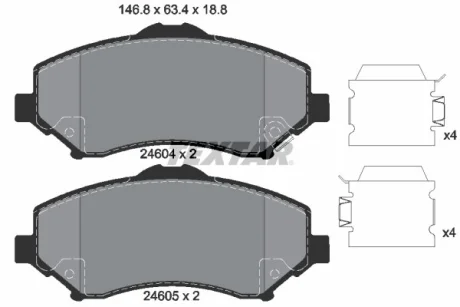 Комплект гальмівних колодок передн, CHRYSLER GRAND VOYAGER V, TOWN & COUNTRY, VOYAGER V DODGE GRAND, JOURNEY, NITRO FIAT FREEMONT JEEP CHEROKEE, WRANGLER III VW ROUTAN 2.0D-4.0 01.06- TEXTAR 2460401