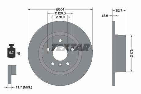 Диск тормозной land rover discovery/range rover "r d=304mm "94-12 TEXTAR 92095203 (фото 1)