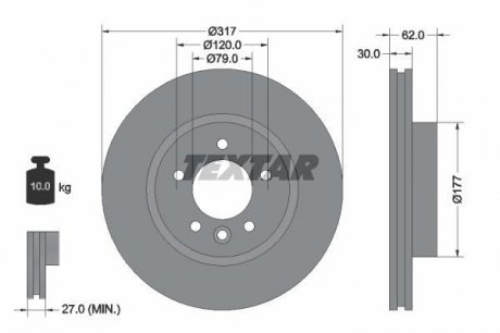 Диск тормозной land rover discovery/range rover sport "f d=317mm "04-10 TEXTAR 92134505 (фото 1)