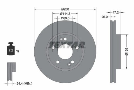 Диск тормозной hyundai/kia i30/tucson/cerato/ceed "f d=280mm "04>> TEXTAR 92161605 (фото 1)