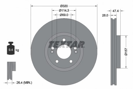 Диск гальмівний (передній) Hyundai i40/ix35 11-/Kia Ceed 12- (320x28) PRO+ TEXTAR 92237805
