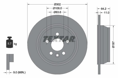 Задний тормозной диск Land Rover Freelander 06- (302x11) TEXTAR 92283003