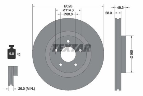 Передний тормозной диск Nissan Pathfinder 3.5 4WD 12- (320x28) PRO TEXTAR 92299403