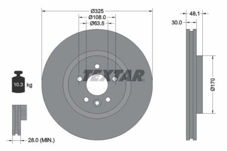 Передний тормозной диск Land Rover Range Rover Velar 17- (325x30) PRO+ TEXTAR 92300505