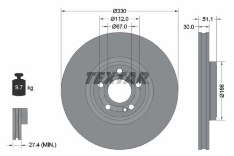 Передний тормозной диск MB A-class (W177)/B-class (W245) 18- (330x30) PRO+ TEXTAR 92323305