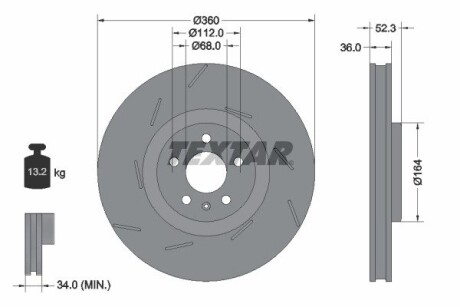 Передний тормозной диск Porsche Macan 15-18 (L) (360x36) (з прорізом) PRO+ TEXTAR 92334205