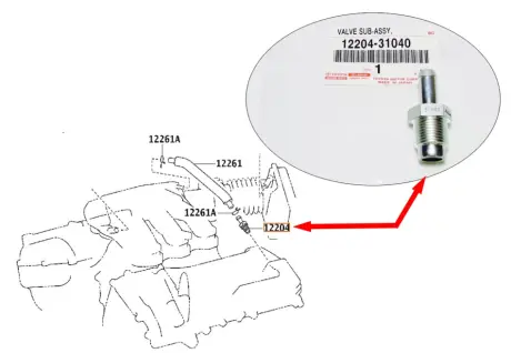 Клапан вентиляции картерных газов 3.5 (2GR-FE) TOYOTA 1220431040
