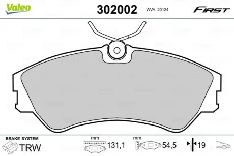 Гальмівні колодки дискові VW Transporter "F "90-03 Valeo 302002
