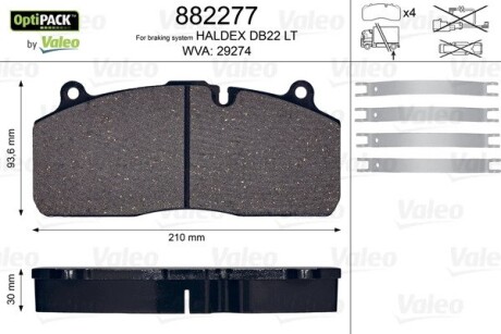 Колодки тормозные wva 29274; 210,1x93,8x30 Valeo 882277