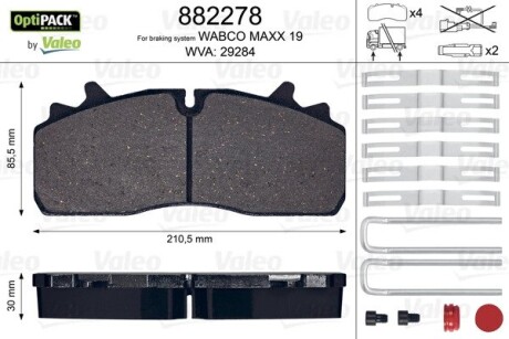 Колодки тормозные wva 29284; 210,85,5x30 Valeo 882278