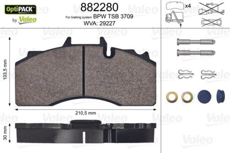 Колодки тормозные, WVA29227 Valeo 882280