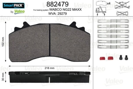 Колодки тормозные wva 29279; 217,5x107,6,2x30 Valeo 882479