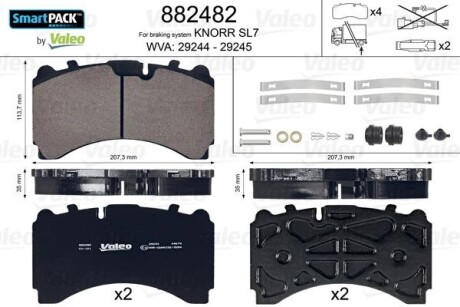 Колодки тормозные wva 29244/29245; 207,3x113,7x35 Valeo 882482 (фото 1)