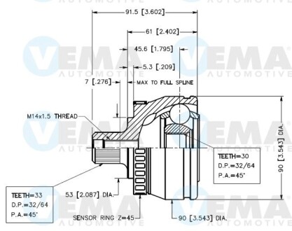 Шрус наружный vw passat b3 VEMA 18644