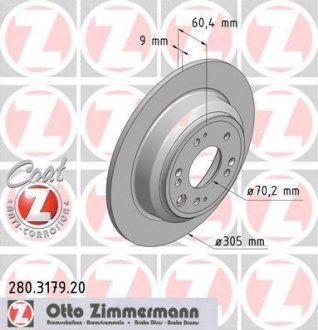 Тормозной диск задний accord c 2008г (305x9) ZIMMERMANN 280317920 (фото 1)