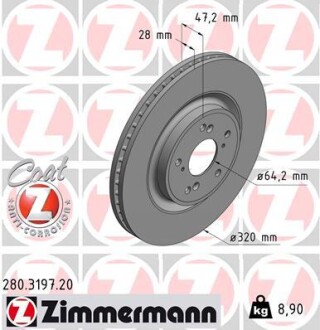 Тормозной диск ZIMMERMANN 280.3197.20