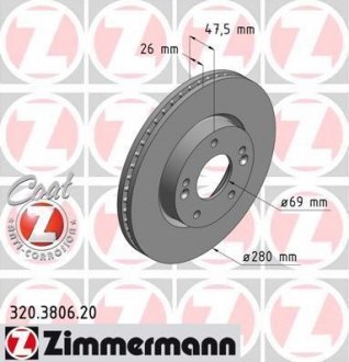 Гальмівний диск перед вент kia ceed/magentis/sport ZIMMERMANN 320380620 (фото 1)