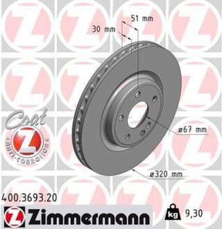 Диск гальмівний Coat Z ZIMMERMANN 400369320